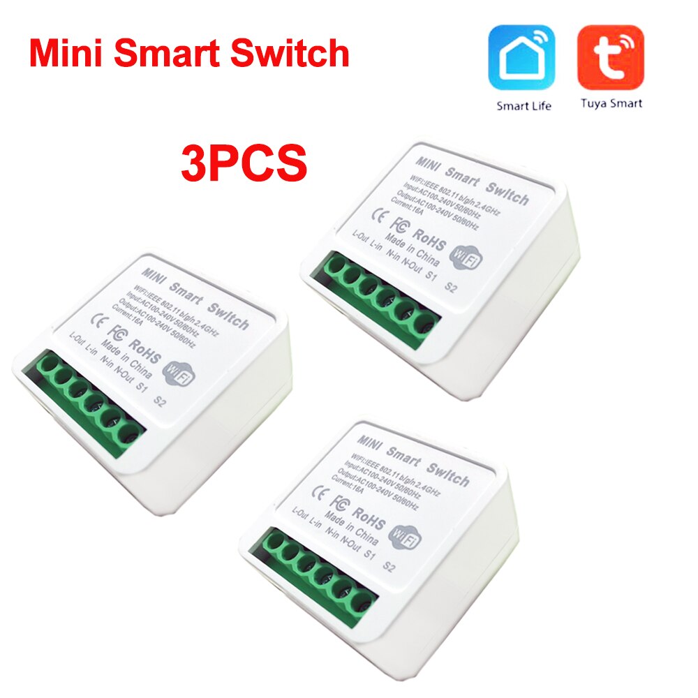 Tuya Mini Wifi Smart Switch Smart Home Afstandsbediening 16A Twee Manier Controle Diy Schakelaar Via Smart Leven App Werk met Alexa Google: 3PCS Mini Switch