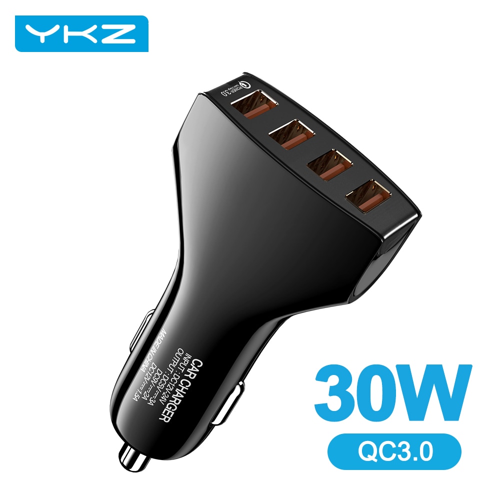 YKZ Car Charger Quick Charge QC 3.0 Car-Charger 4 Ports Fast Car phone Charger Phone Car USB Charger for Samsung Xiaomi iPhone