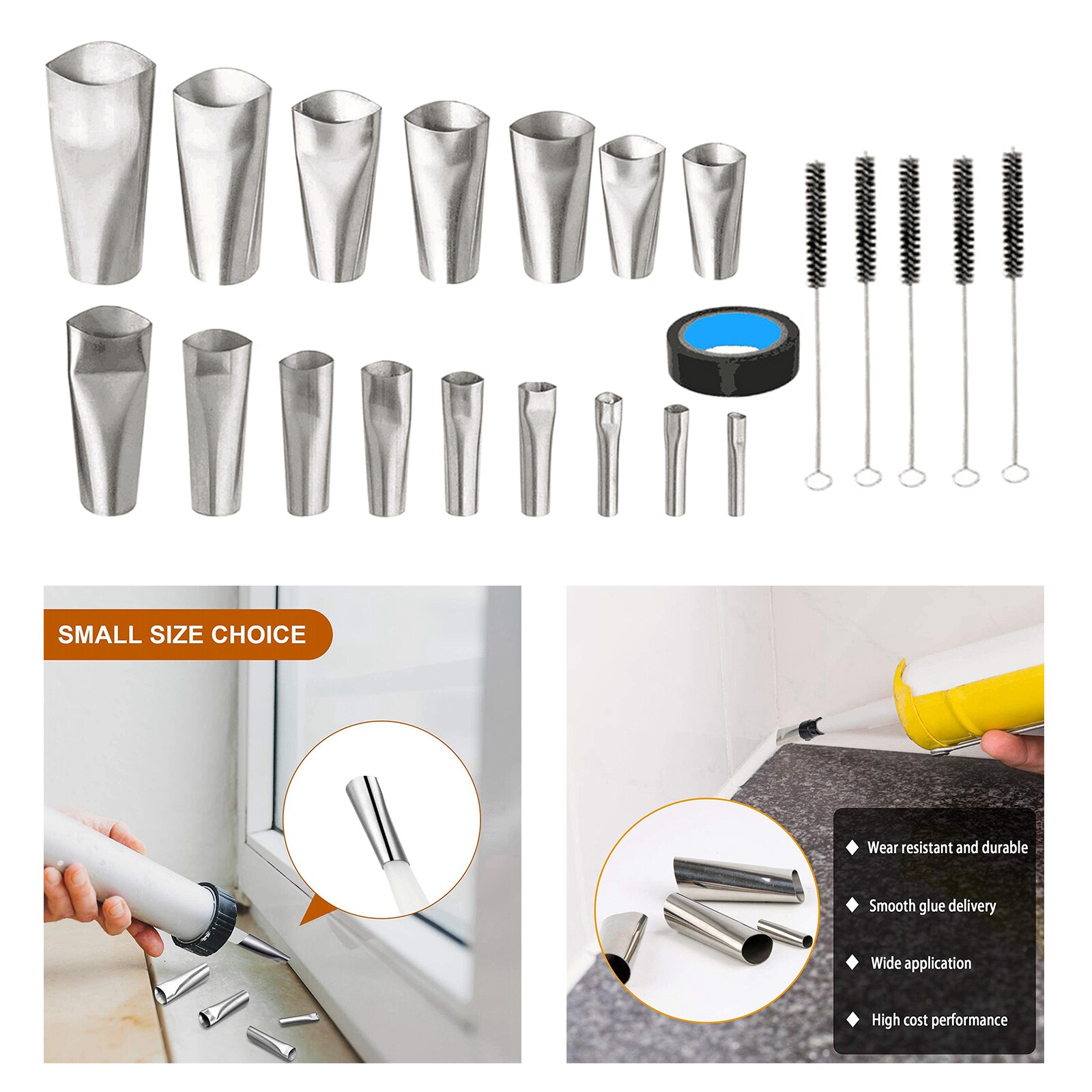 Caulking Kit 22Pcs Caulk Nozzle Applicator Reusable Caulking Finishing Tool Stainless Steel Tools Set