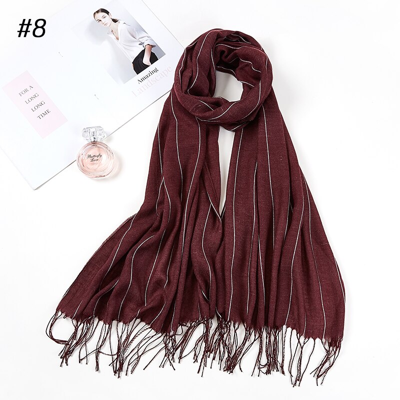 Woman Striped Women Hijabs Ladies Simple Solid Long Shawl Head Scarf Female Daily Wrap Hijab Plain Muslim 11 Colors: Color 8