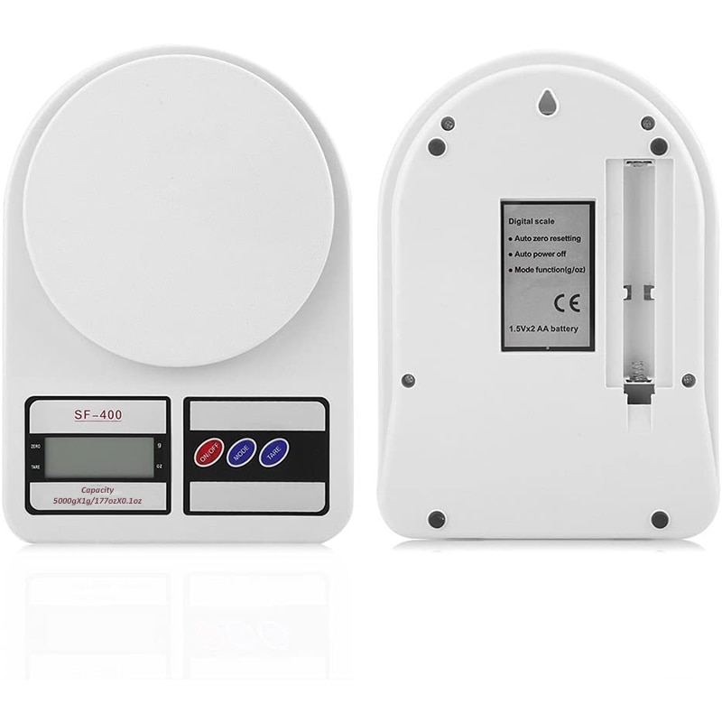 Bascula cocina peso balanza digital de 1 Grs a 5 Kg Blanco con 2 Pilas AA Accesorios cocina vascula gramera pesas basculas tana tanita gramos mini para alimentos comida con precision Kitchen food scale Plaza
