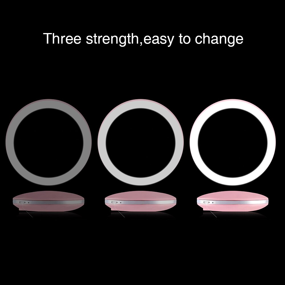 3 luces mini espejo de maquillaje portátil redondo espejo de luz de relleno 3X Magnify Fold USB Cable de conexión batería incorporada espejo recargable