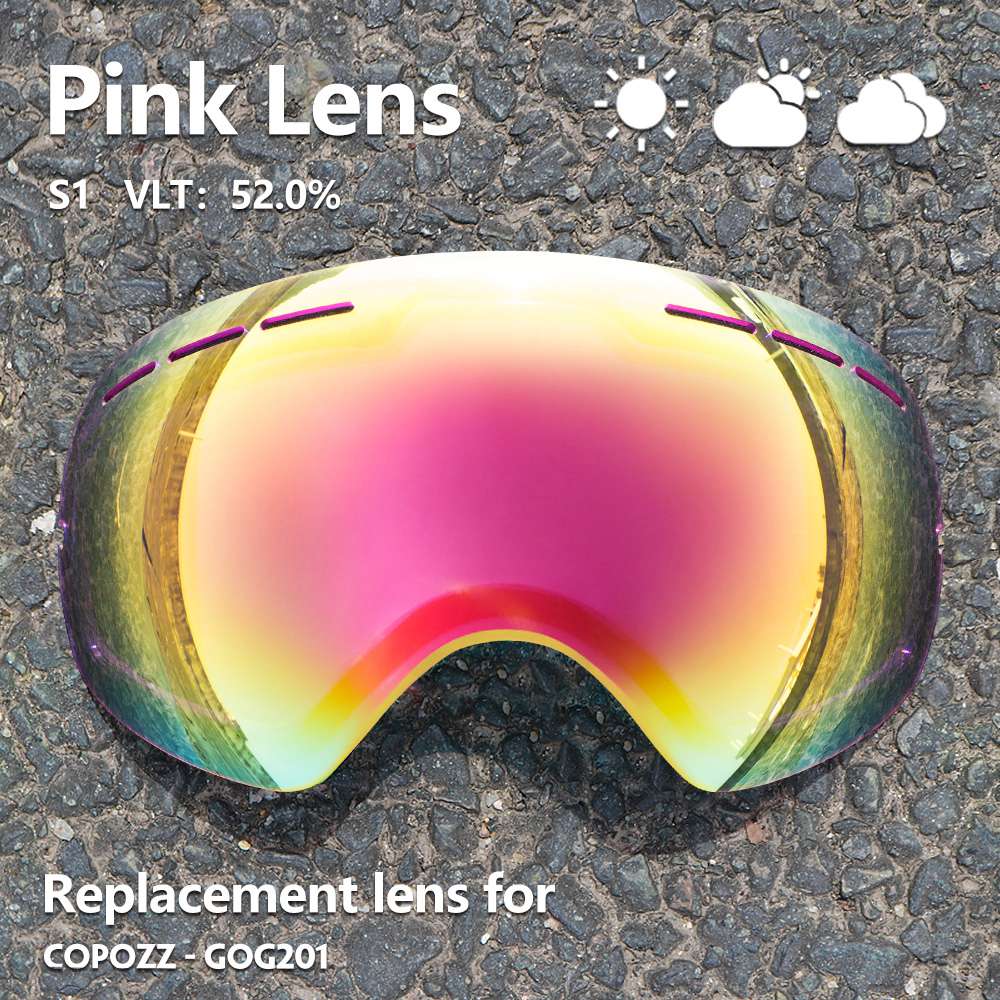 Sunny Cloudy Lens for ski goggles GOG-201 anti-fog UV400 large spherical ski glasses snow goggles eyewear lenses(Only Lens): Lense pink