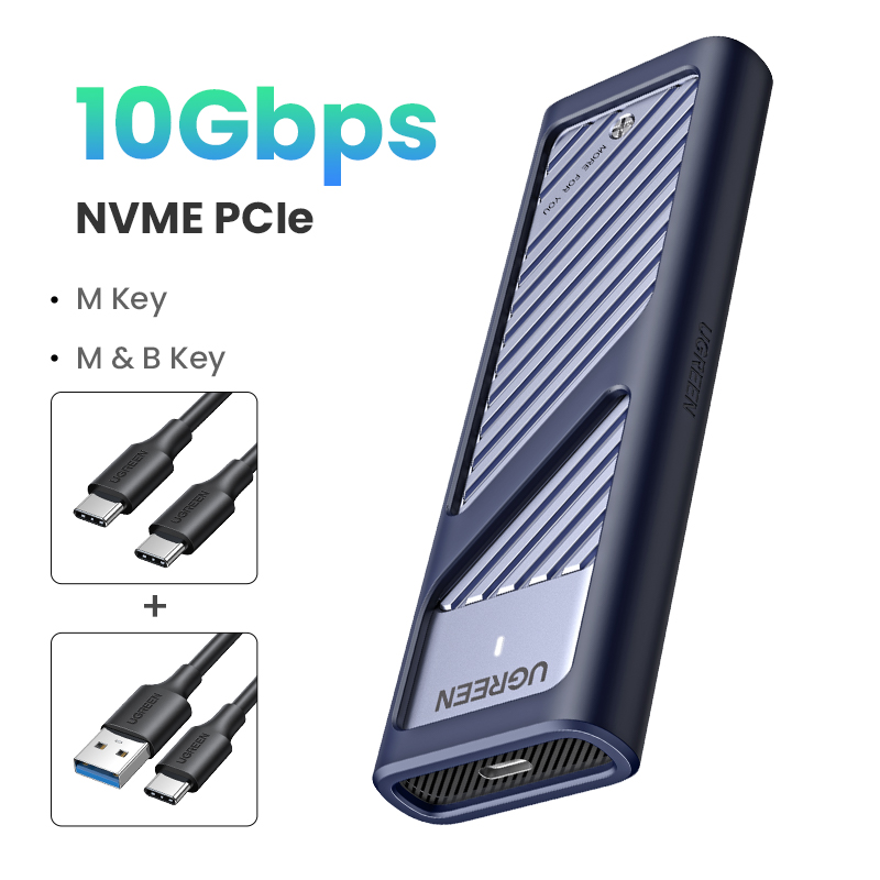 UGREEN M2 SSD Case NVME SATA Dual Protocol M.2 to USB Type C 3.1 SSD Adapter for NVME PCIE NGFF SATA SSD Disk Box M.2 SSD Case: WHITE