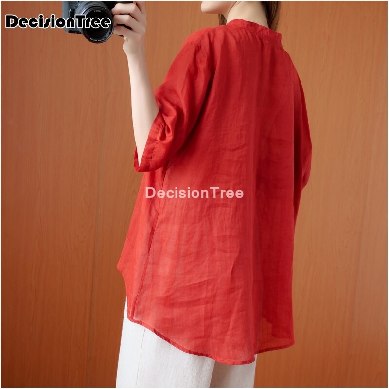 2022 Vrouwen Hanfu Tops Chinese Katoen Linnen Qipao Shirt Chinese Stijl Traditionele Vrouwen Rode Tang Pak Losse Hanfu Blouse