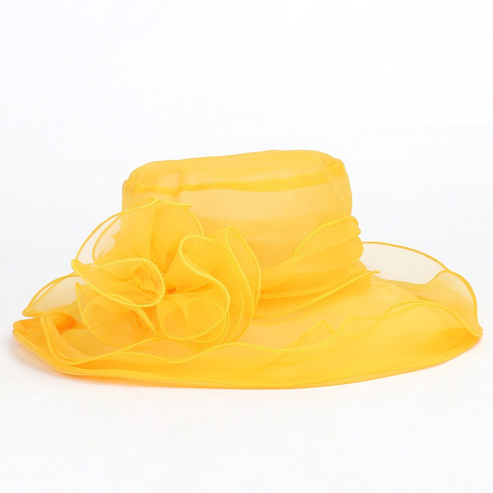 Verkoop Vrouwen Elegante Effen Kleur Bloemen Caps Wedding Kerk Jurk Hoed Emmer Kentucky Derby Zon Hoeden: E