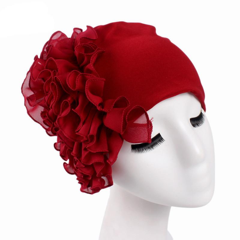 Frauen Muslimischen Rüschen Blume Turban Motorhaube Hütte Bandana Chemo Kappen wickeln Kopftuch