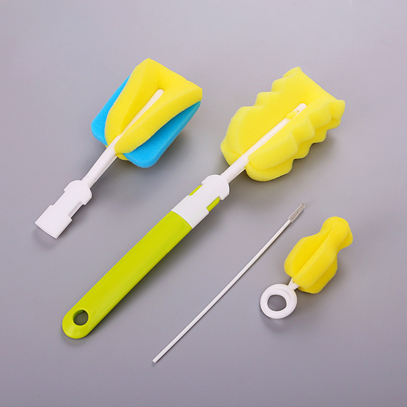 4pcs/set Sponge Plastic Bottle Brushes Cleaner Bottle Nipple Straw Brush Glass Milk Bottle Cleaning Brush Set