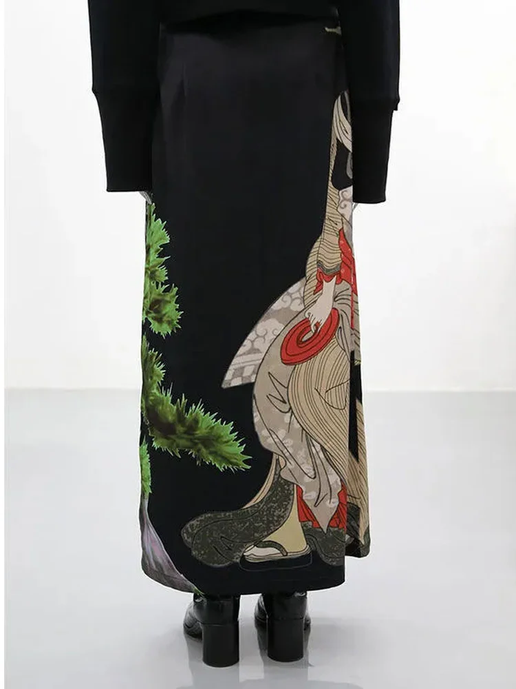 Faldas con estampado negro Tie Dye de estilo japonés para Mujer, Falda larga dividida acampanada, ropa de calle Harajuku, Faldas góticas para Mujer Y2k Saia Fairycore