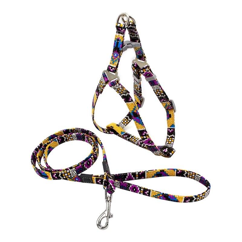 Indische Stijl Dog Harness en Leash Set Hond Canvas Band Vest En Trekkabel Voor Outdoor Lopen Voor Kleine Medium huisdieren: D