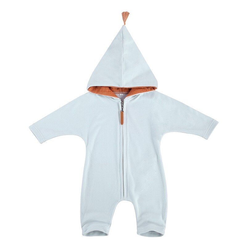 Tuta pagliaccetto manica lunga con cerniera con cappuccio per neonato per bambini primavera autunno: Grigio / 18m