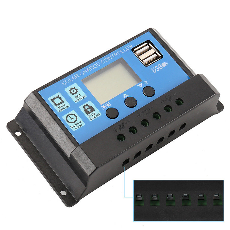 Controlador de carga del regulador de la batería del Panel Solar LCD de confianza Controlador Solar Dual USB 12v 24v 20A cargador de batería Dual USB