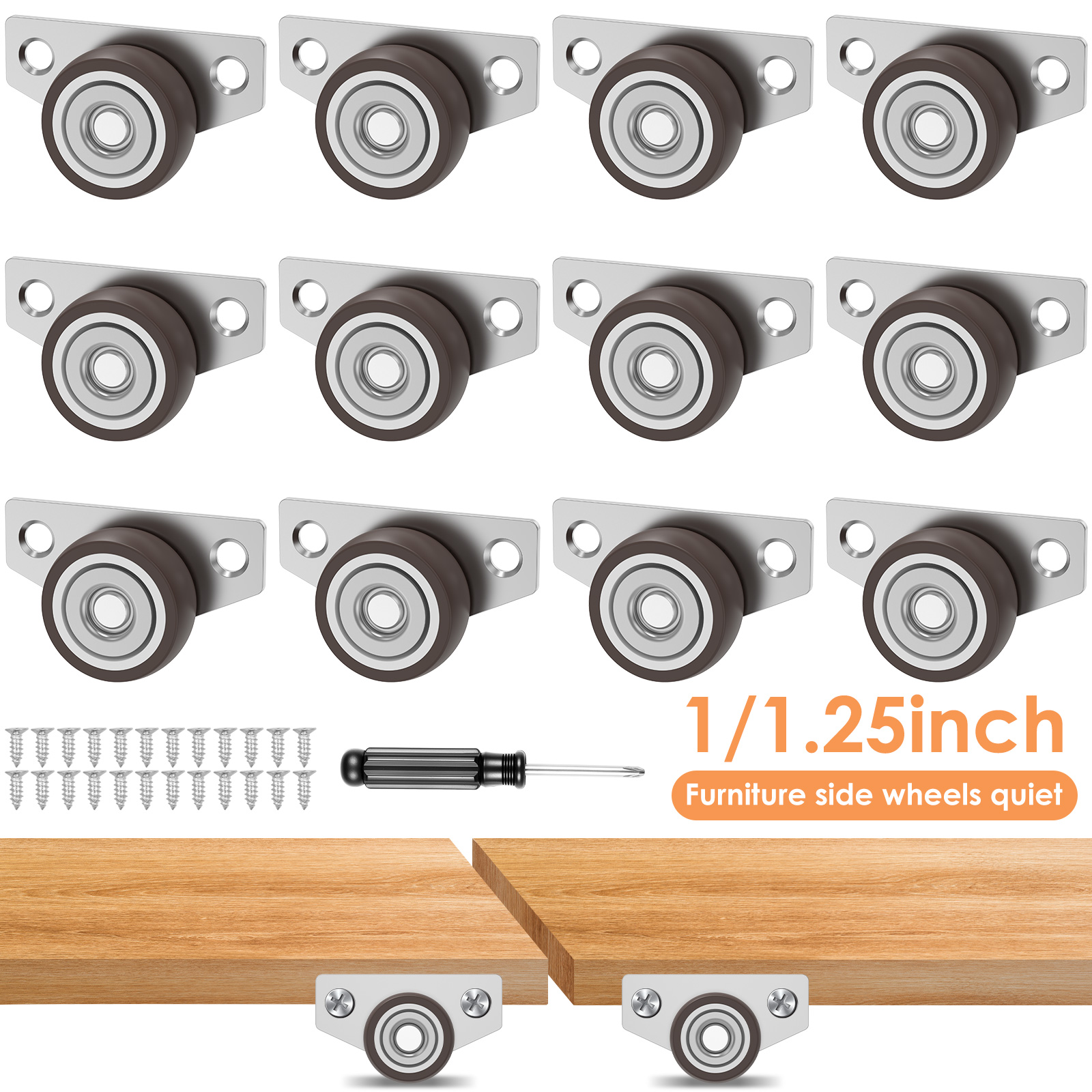 12 pièces roues de meubles roulette en caoutchouc maison protéger sol profil bas roulette serrée sécurisée pour bricolage tiroir de lit 1/1,25 pouces