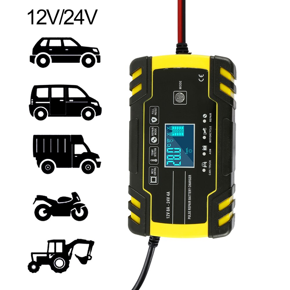 Odomy Auto Batterij Oplader 12-24V Touch Screen Pulse Reparatie Lcd Battery Charger Voor Auto Motorfiets Lood-zuur batterij