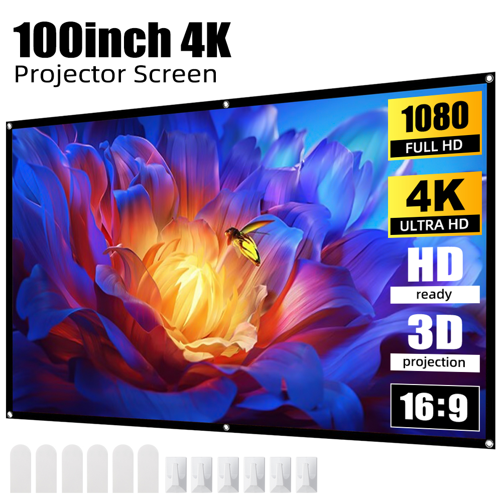 Goojodoq 100/80Inch Hd Anti-Licht Gordijn Projector Scherm 16:9 Binnen Ultra View Draagbare Opvouwbare 3d 4K Proyector Scherm: 80 Inch
