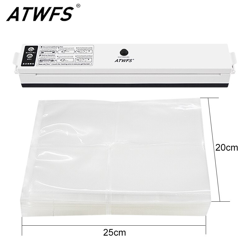 Atwfs Beste Food Vacuum Sealer Saver Verpakking Verpakking Zakken Sluitmachine Verpakker 100 Stks/partij Vacuümzak: 100pcs 25x20 vacuum / EU plug 220v