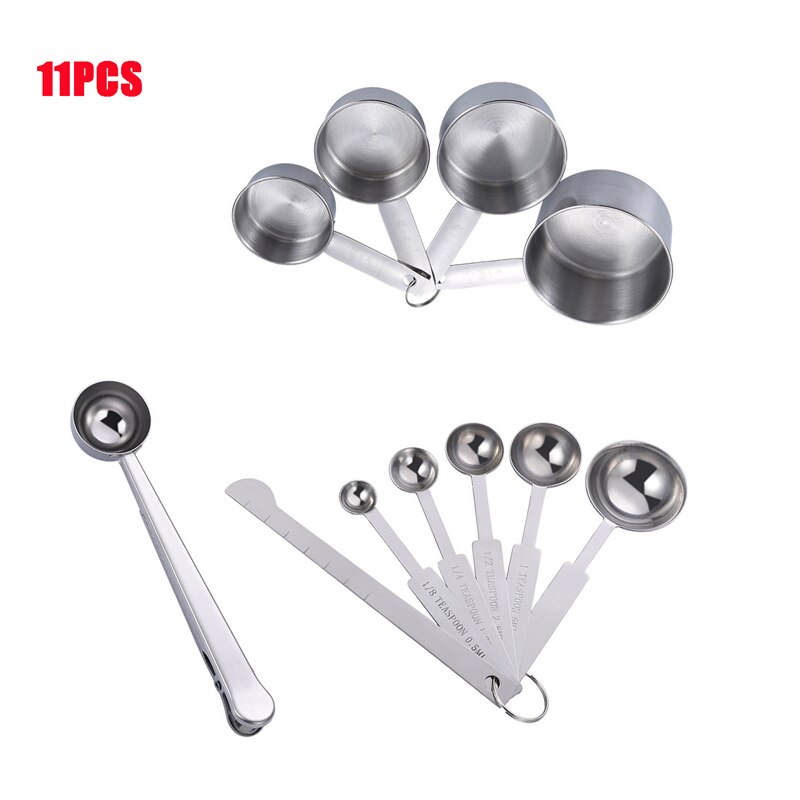 8/10/11Pcs Stainless Steel Measuring Cups and Spoons Set Baking Supplies Stackable Tablespoons Home Tools Kitchen Accessorie: 11PCS