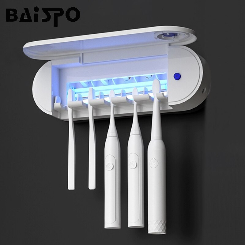 Baispo Uv Tandenborstel Sterilisator Thuis Drogen Desinfectie Tandenborstelhouder Badkamer Accessoires Sets Wall Mount Sterilisator Plank