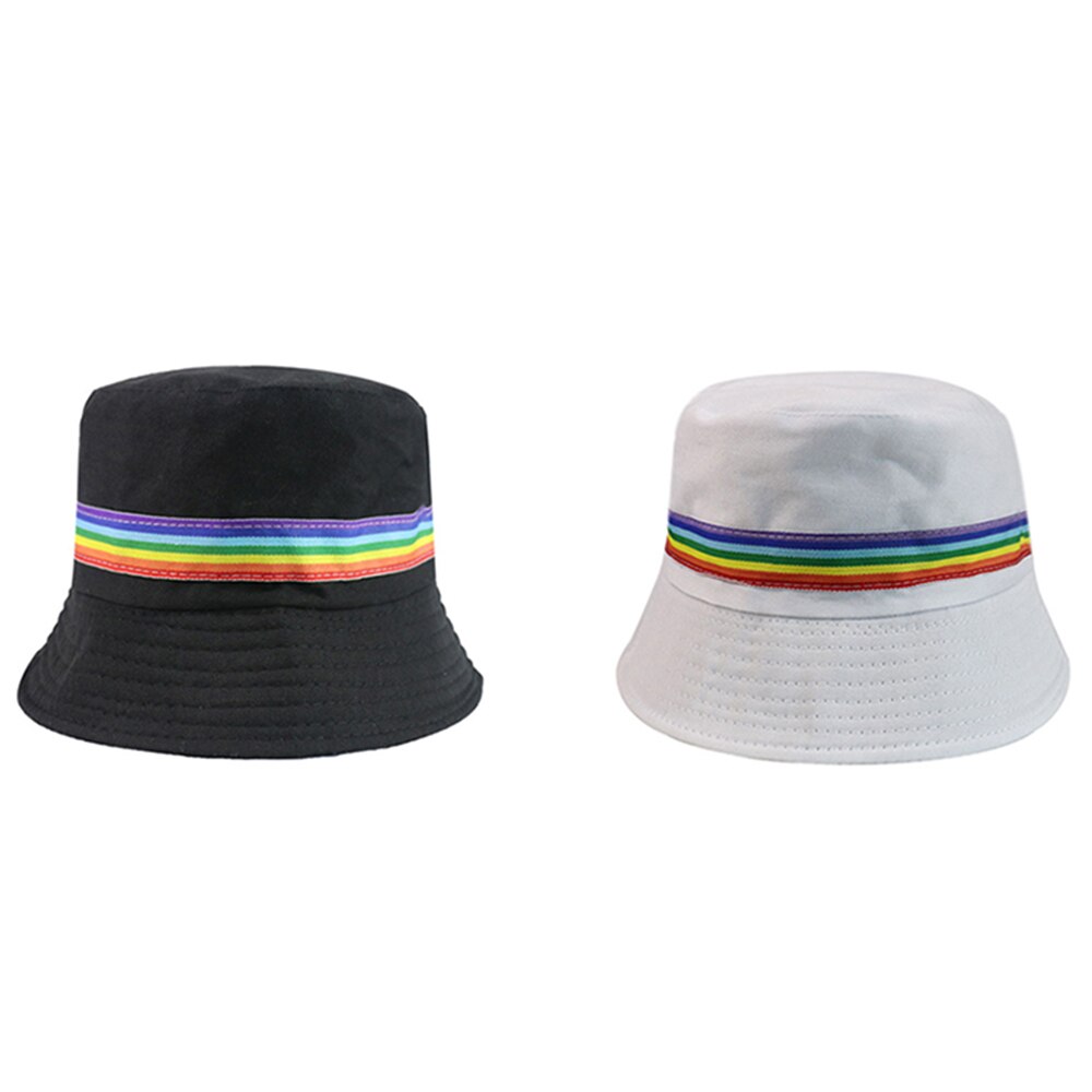 Fisherman hat lovers bob hat sommar solkeps klassisk svart vit regnbåge bucket hatt för kvinnor man