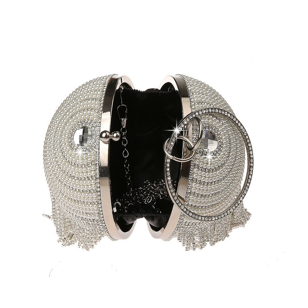 Luksus diamant krystall perler lang dusk ball form kveldsveske damer kvinner glitter bryllup fest dag clutches vesker