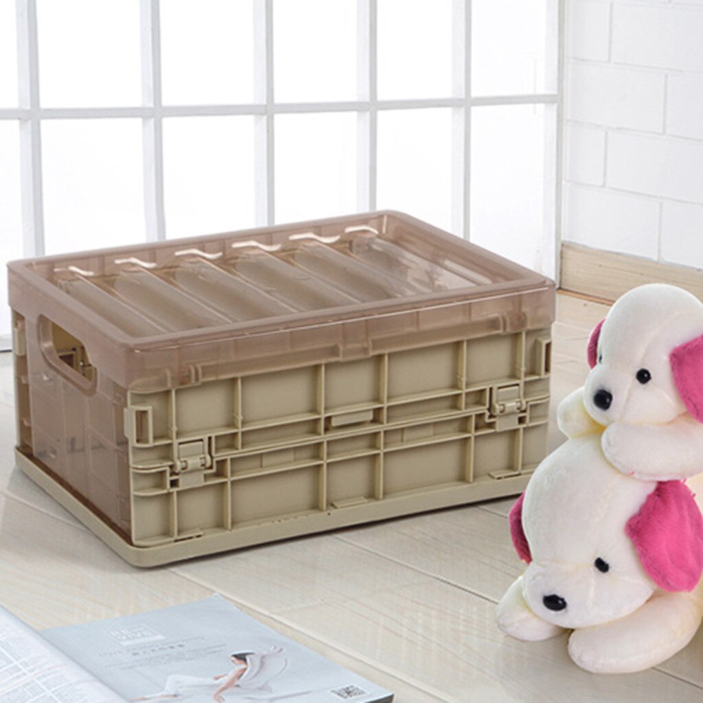 Plastic Folding Storage Container Basket Crate Box Stack Organizer Box Container Sundries Storage Bathroom Home #25: Khaki  / L