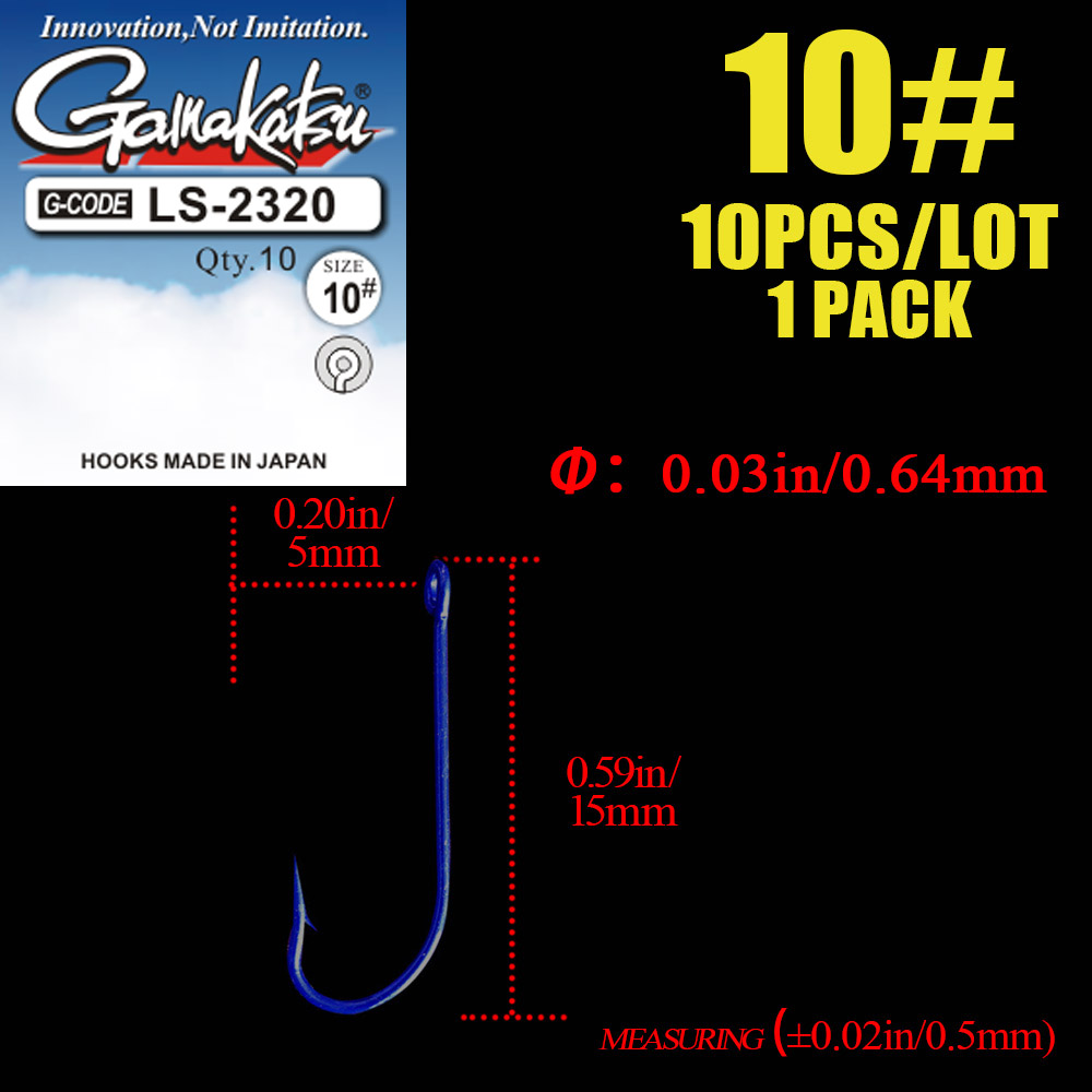 Gamakatsu fiskekroker 10 stk/parti 2#-10#  blå fiskekroker høykarbonstål 2320 sjøkroker med ringede pesca-redskapskroker: 10 / 10 stk -1 stk