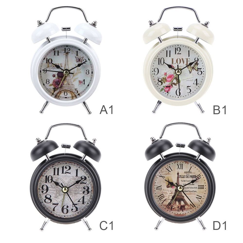 Despertador Retro blanco y negro para el hogar, reloj Digital con números redondos y doble campana para mesa de escritorio y decoración del hogar