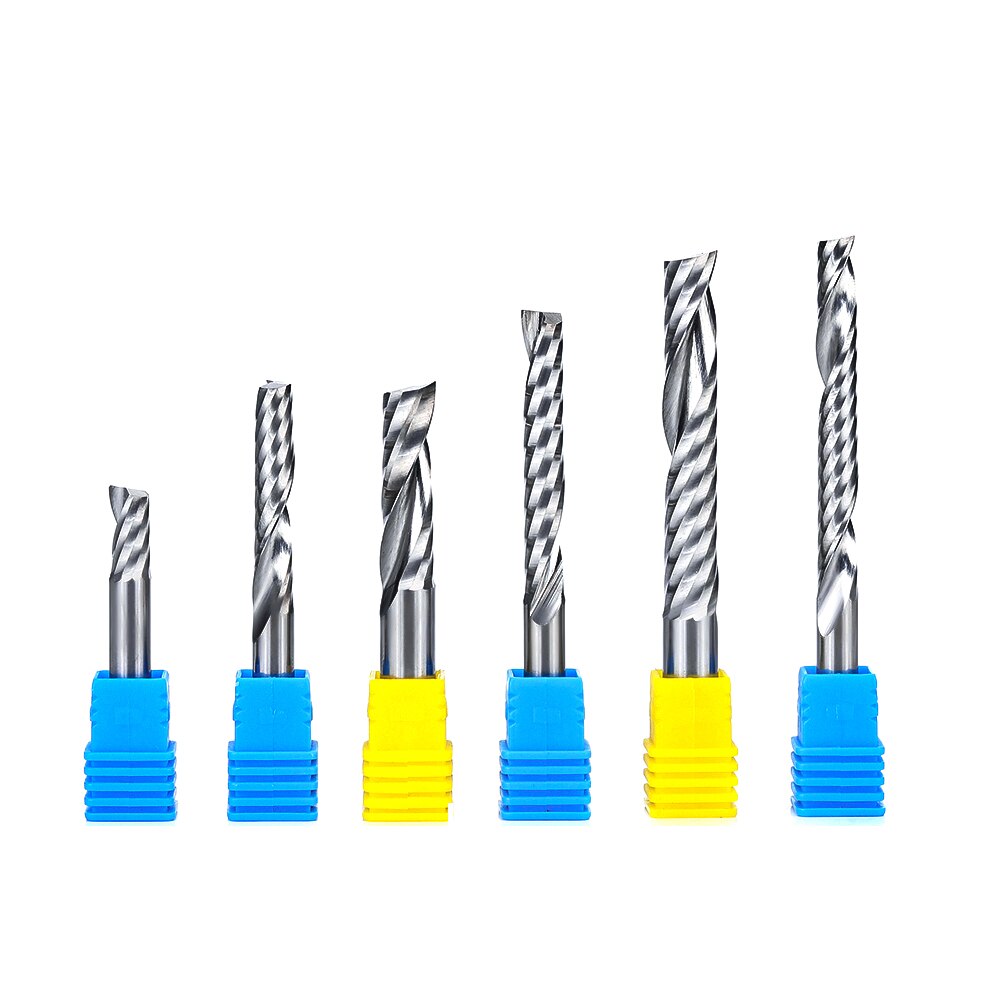 6mm 8mm Shank 1 Flute Spiral CNC Milling Cutter Tungsten Carbide Engraving End Mill Machine Tools Router Bits For PVC Acrylic