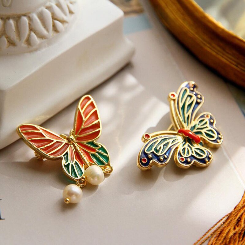 Vallen Kleurrijke Parel Enamel Broches Voor Vrouwen Grote Vlinder Broche Pin Banket Strass Accessoires Insect Broche