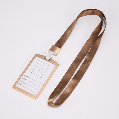 Lanyard Card Holders Aluminum Alloy Work Pass Card Cover Employee Exhibition Card Neck Badge Holder: gold