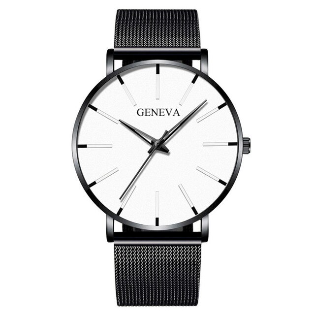 Geneva 1 luxe dameshorloge, eenvoudig, ultradun zwart roestvrijstalen mesh horloge, dameshorloge, zakelijk en casual, quartzhorloge: Bb
