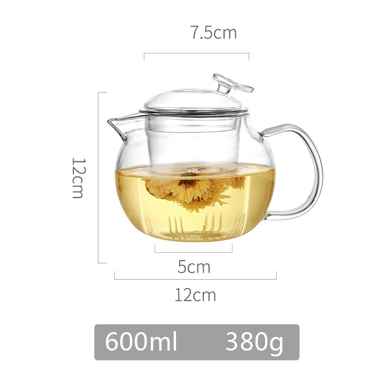 Glass Teapot Infuser Cups Set Good Clear Borosilicate Stovetop Safe Kettle Blooming and Loose Leaf Tea Pots Oneisall: 600ml Tea pot