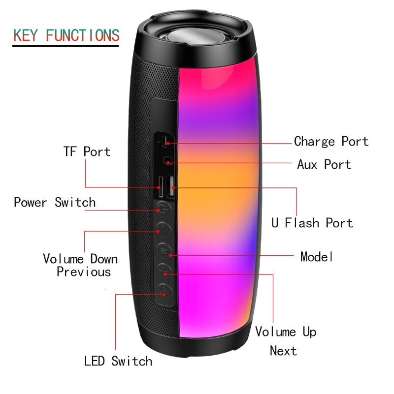 Portable Speakers Bluetooth Column Wireless Bluetooth Speaker Powerful High BoomBox Outdoor Bass HIFI TF FM Radio with LED Light