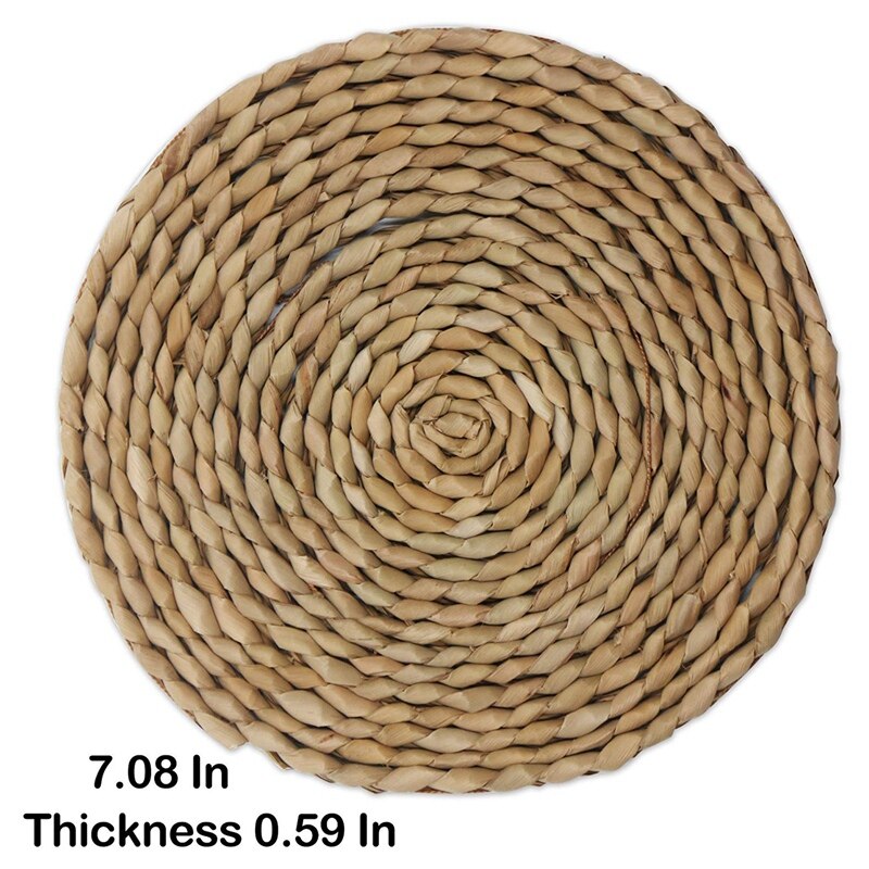 4Pcs Cattail Straw Round Woven Placemats for Dining Table, Rattan Table Mats, Natural Straw Mat Braided, Weave Placemats Handmad