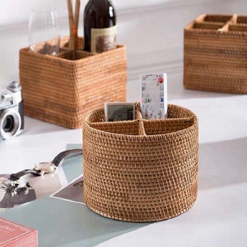 Panier de rangement en osier tissé à la main, 4 modèles, panier de stockage en paille à quatre compartiments, panier de fruits, récipient alimentaire, décoration de maison