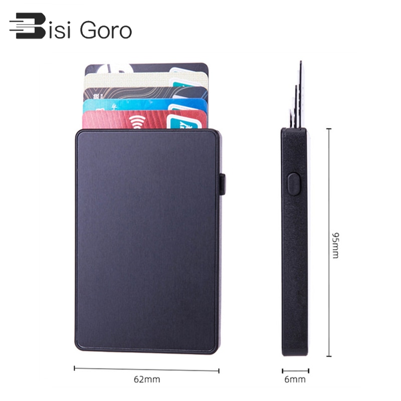 BISI GORO Anti-theft Smart Wallet Aluminum Single Box Slim RFID Clutch Pop-up Push Button Card Holder Name Card Case