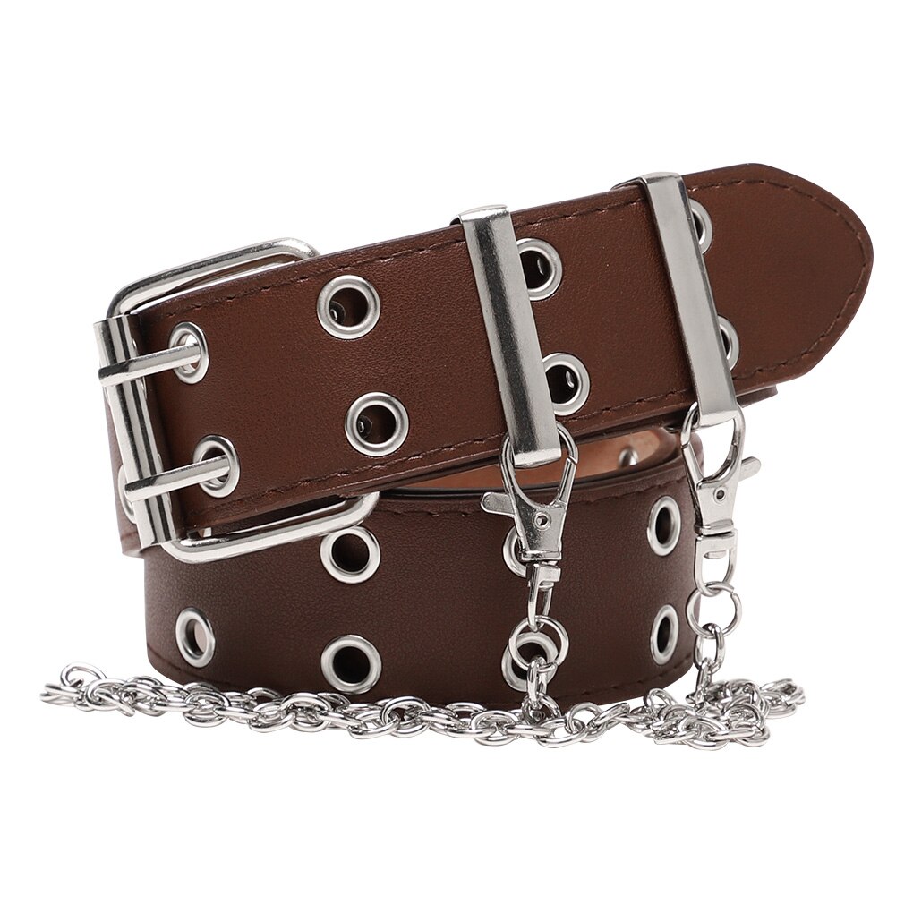 Vrouwen Meisjes Ketting Riem Leer Pin Gesp Riem Punk Stijl Jeans Individuele Decoratieve Riem Koffie Zwart: Coffee Double
