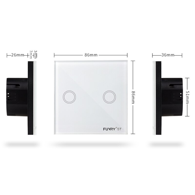 EU Wall Switch Touch Switch Sensor Switch ST1 2Gang Smart Remote Control Luxury Crystal Glass Panel Surface Waterproof RF 433MHz