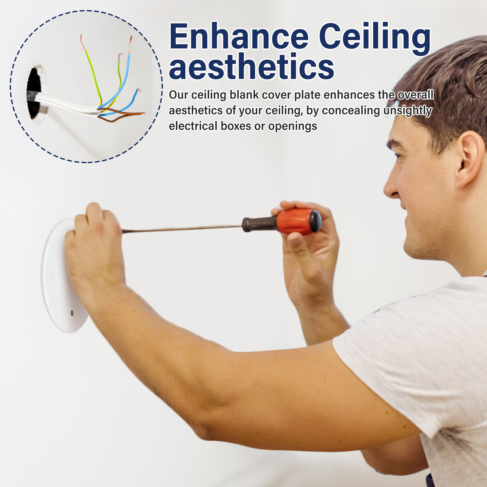 4pcs Blank Ceiling Cover Plates Round Electrical Hole Covers Flat Plastic Wall Caps for Junction Box Outlet Repair