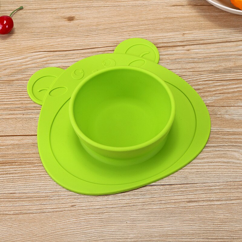 Baby Silicone Bowl Children Silicone Slip-proof Plate Integrated Separate Sucker placemat divided plate: Green