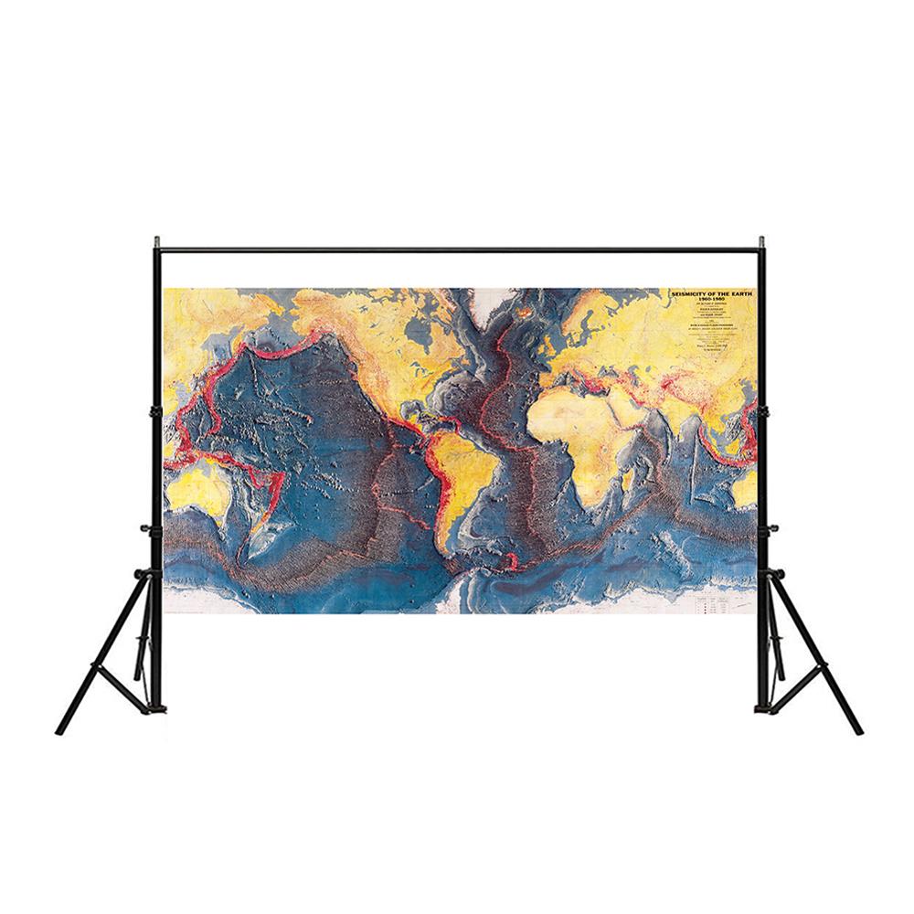 150x225cm Non-woven Map Seismicity Of The Earth World Ocean Floor Panorama Of 1960-1980 For Research In Geology And