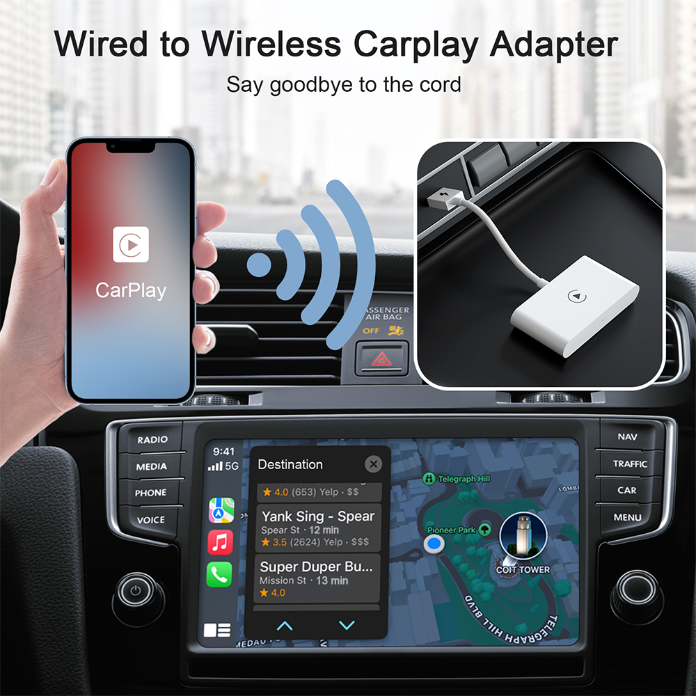 Trådløs biladapter, apple trådløs carplay-dongle, plug play wifi online oppdatering trådløs carplay-adapter for iphone