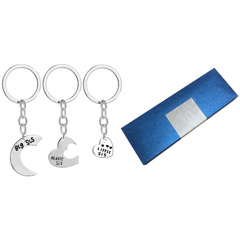 4 Pcs Accessories: 3 Pcs "Big Sis Middle Sis Little Sis" Love Heart Pendant Keychain Set & 1 Pcs Packaging Box