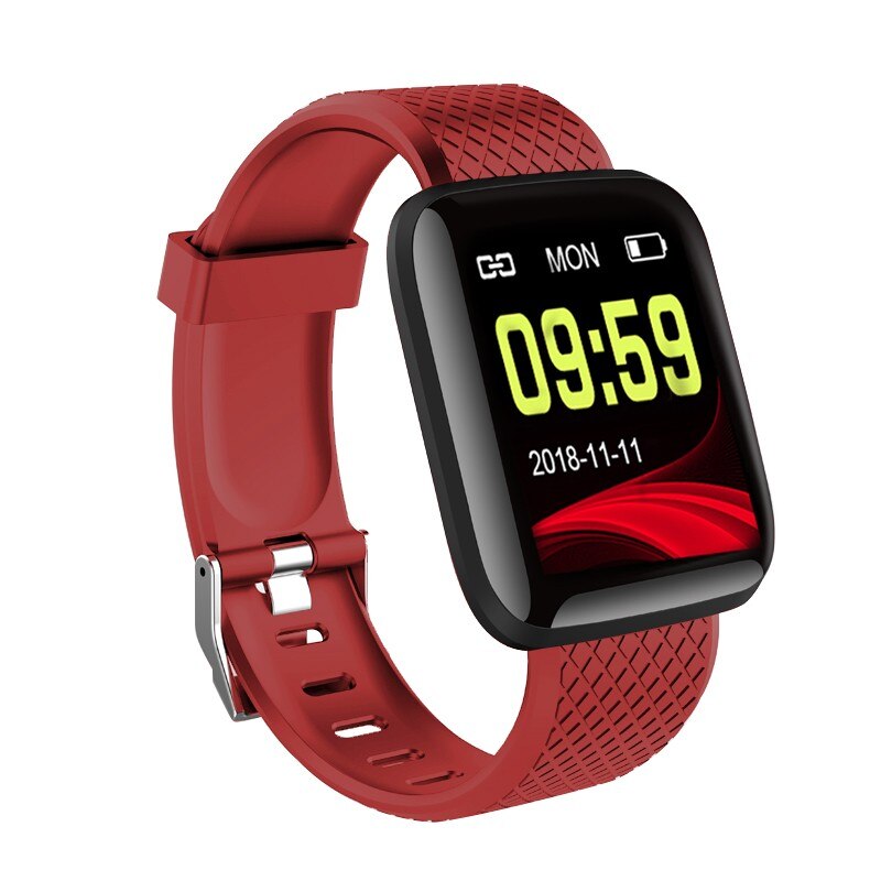 Smart klocka sport fitness armband aktivitetsmätare pulsmätare blodtryck för ios android män/kvinnor hälsoarmband: Röd