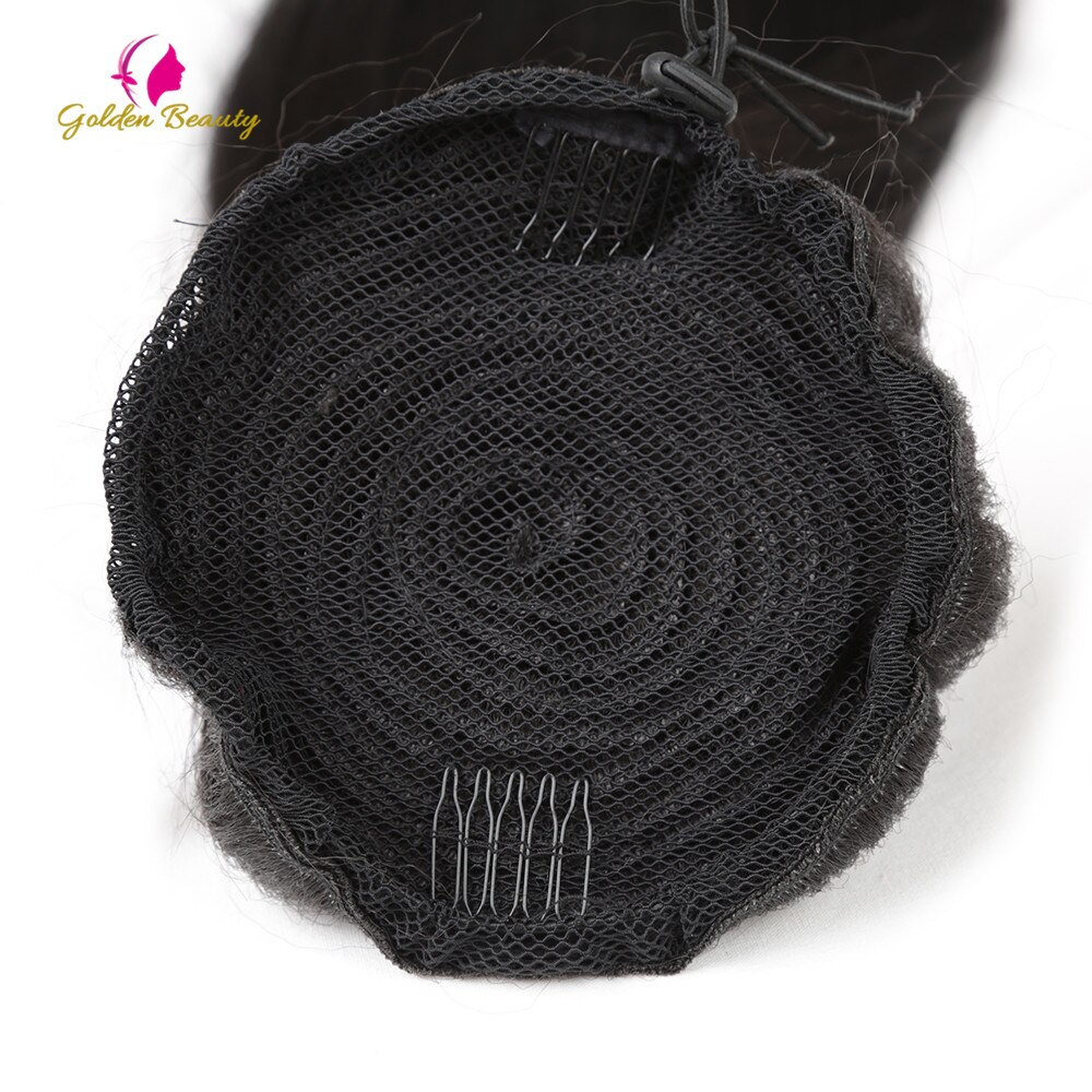 Golden Beauty Drawstring Ponytail Synthetic Clip In Hair Extensions 24inch Long Yaki Straight Wrap Around Women's Hairpieces