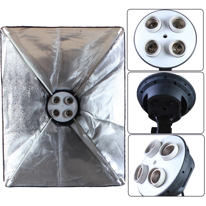Fotografie Softbox Verlichting Kit 50*70Cm Vier Socket Lamp Softbox E27 Lamphouder Photo Soft Box Voor Fotografie foto Studio