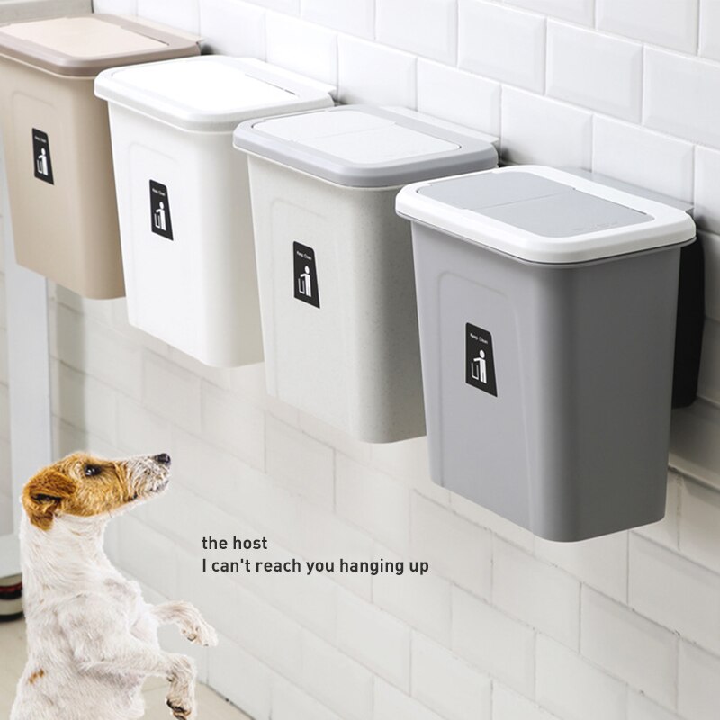 Cubo de basura colgante para cocina, papelera pequeña con tapa de empuje para colgar en la pared, 1 unidad