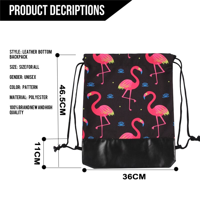 Jom tokoy 3d skinnbunnssnørevesker dame ryggsekker flamingo mochila feminina escolar