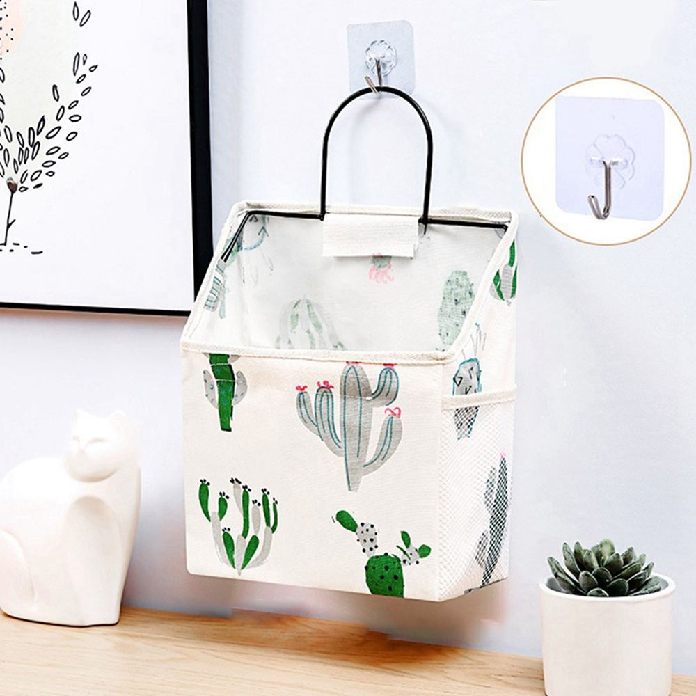 Panier de rangement en lin et coton, tissu imprimé à rayures simples, sac de rangement mural suspendu à la maison ou au bureau avec crochet: 11
