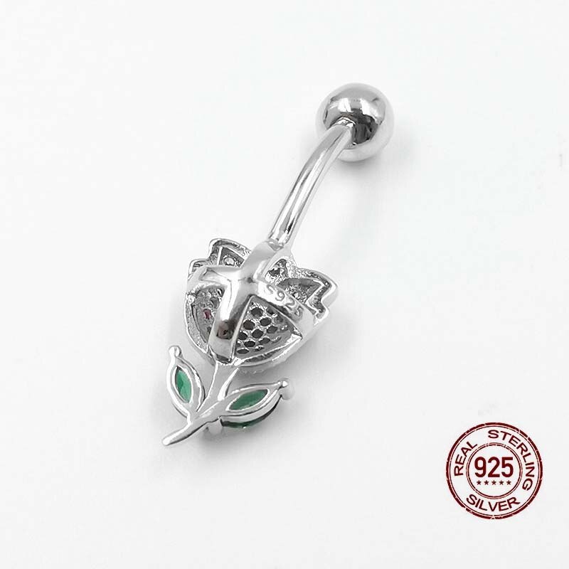 Hallolook – Piercing de Nombril en argent Sterling 925, fleur, anneau de Nombril, Anti-allergie, Zircon, barres de Piercing, bijoux